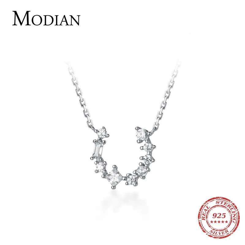 Modian Sparkling Zircon Letter U Shape Sterling Silver 925 Pendant Necklace for Women Free Size Necklace Fine Jewelry Bijoux