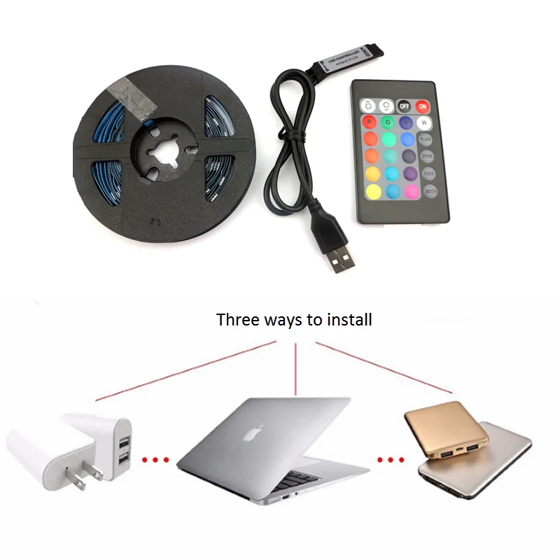 Tira de luces LED RGB USB de 6,6 pies (2M) 5V SMD5050 16leds/M cinta Flexible que cambia de Color para pantalla de visualización retroiluminación de