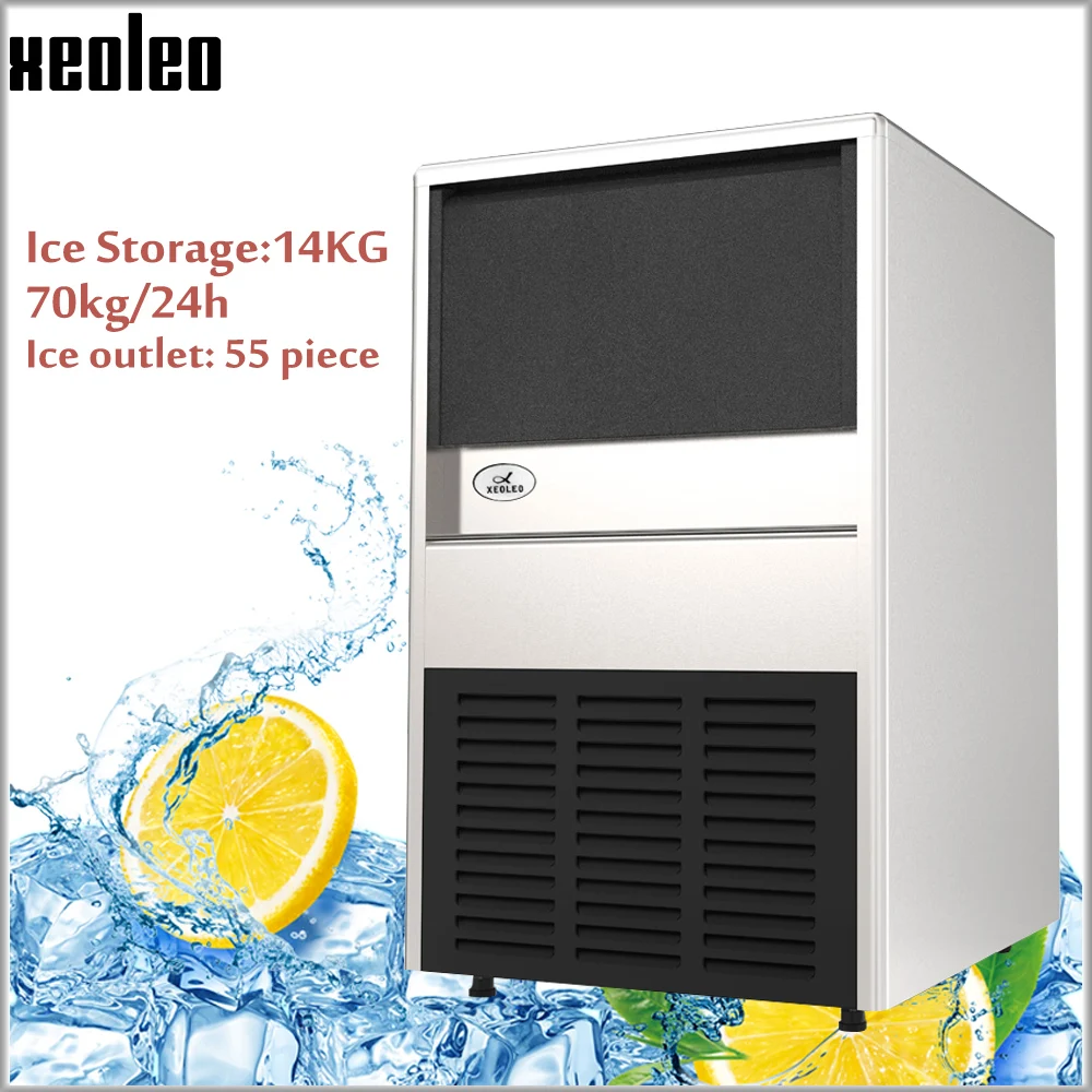 Xeoleo Commercial Ice Maker Stainless Steel Ice Machine 70kg/24h Auto Clear Ice Make Machine Make Cube Ice For Bubble Tea/Coffee