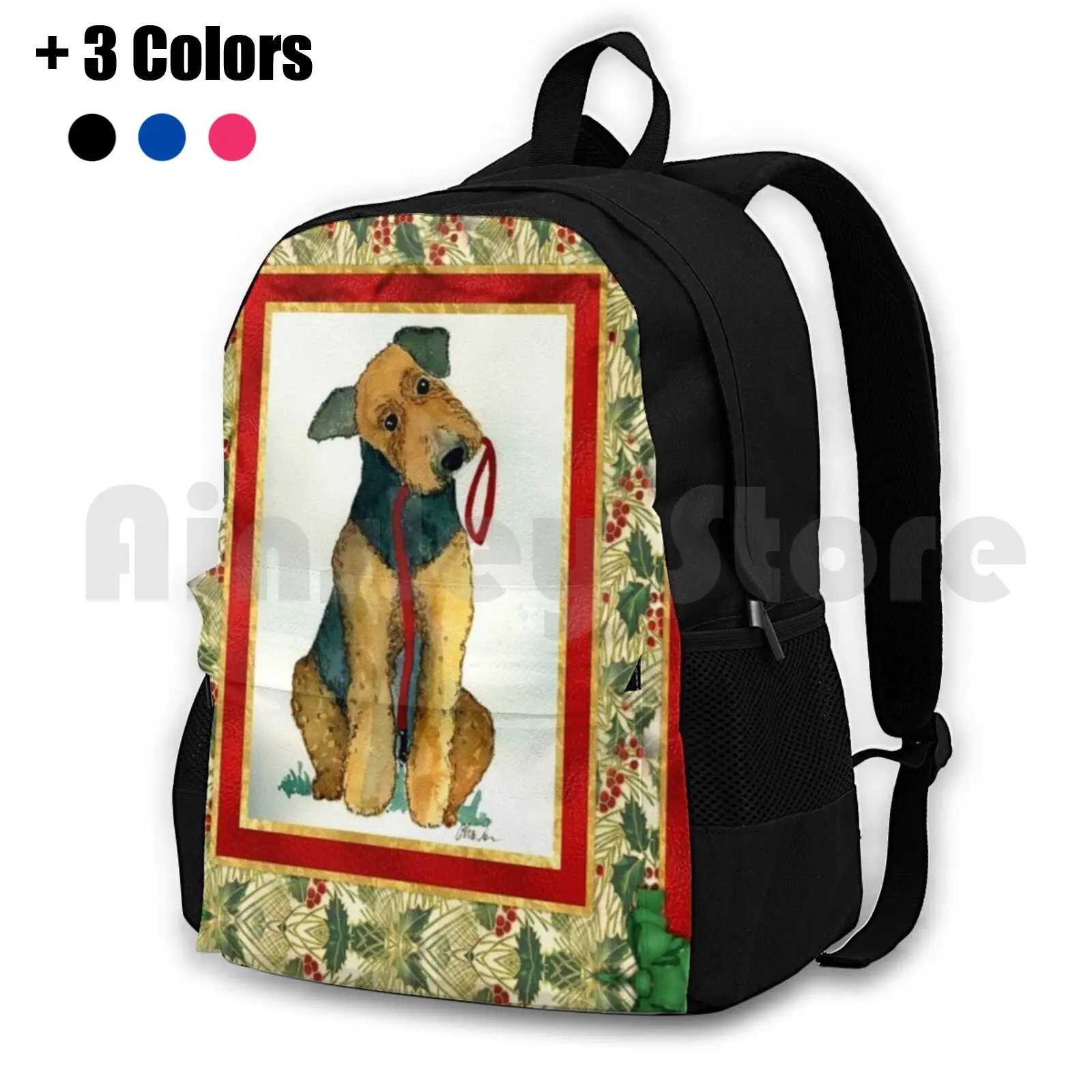 Airedale Terrier Dog Christmas Outdoor Hiking Backpack Waterproof Camping Travel Airedale Terrier Dog Christmas