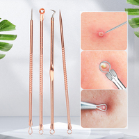 4pcs Acne Blackhead Comedone Pore Cleanser Needle Black Pimple Remover Skin Care Beauty Acne Treatment Hook Makeup Tools Set