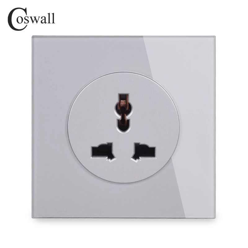 Coswall FULL Crystal Glass Panel 13A Universal Wall Power Socket Grounded With Child Protective Lock R11 Series White Black Grey