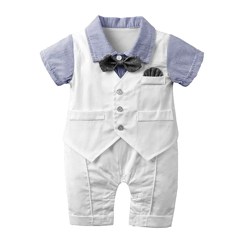 

Infant Rompers Newborn Summer Baby Boys Clothes Tuxedo Cotton Costumes Tie Bowtie Kids' One Piece England Style