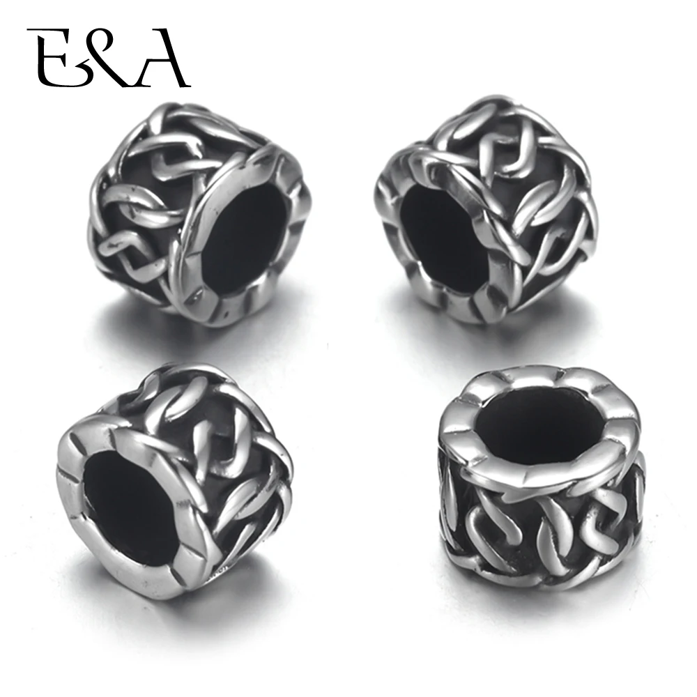 Stainless Steel Braided Cylinder Bead 6mm Large Hole for Jewelry Bracelet Making Metal Beads DIY Supplies Parts