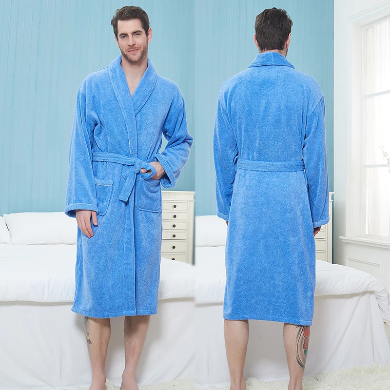 

Men Bathrobe Cotton Long Towel Fleece Bathrobe Kimono Warm Thick Bath Robe Men Cozy Robes Night Sleepwear Brides Dressing Gown