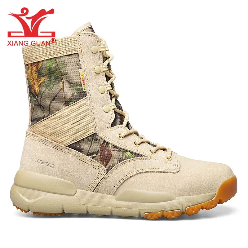 XIANG GUAN Hiking Boots Mens Womens Mountain Shoes Sandy Camouflage High Top Outdoor Military Tactical Climbing Trekking Camping