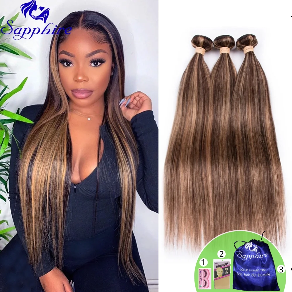 

Highlight Bundles Brazilian Straight Human Hair Bundles Ombre Brown Straight Hair Bundles 3/4 Bundles Remy Human Hair Extensions