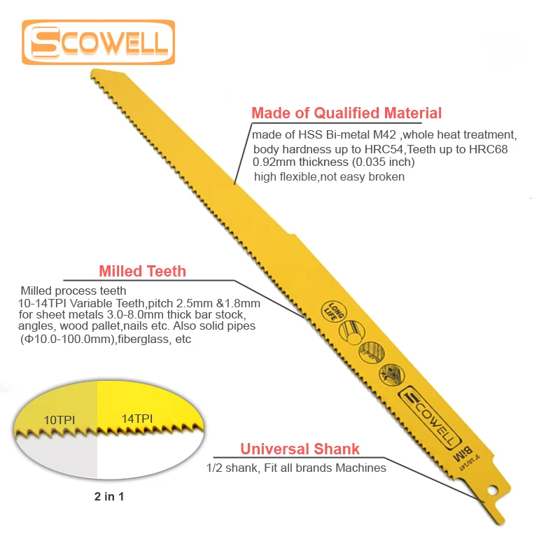 30% Off Bimetal M42 Cobalt 8% Sabre Saw Blade Variable Teeth Reciprocating Saw Blades for Metal Nail Wood Drywal 9 Inch 10/14TPI