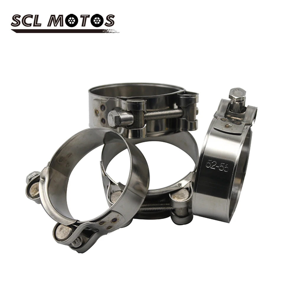 SCL MOTOS 1PC 52-55MM 오토바이 스테인레스 스틸 배기 조인트 밴드 클램프 클립 배기 슬리브 버트 조인트 클램프 오토바이 부품