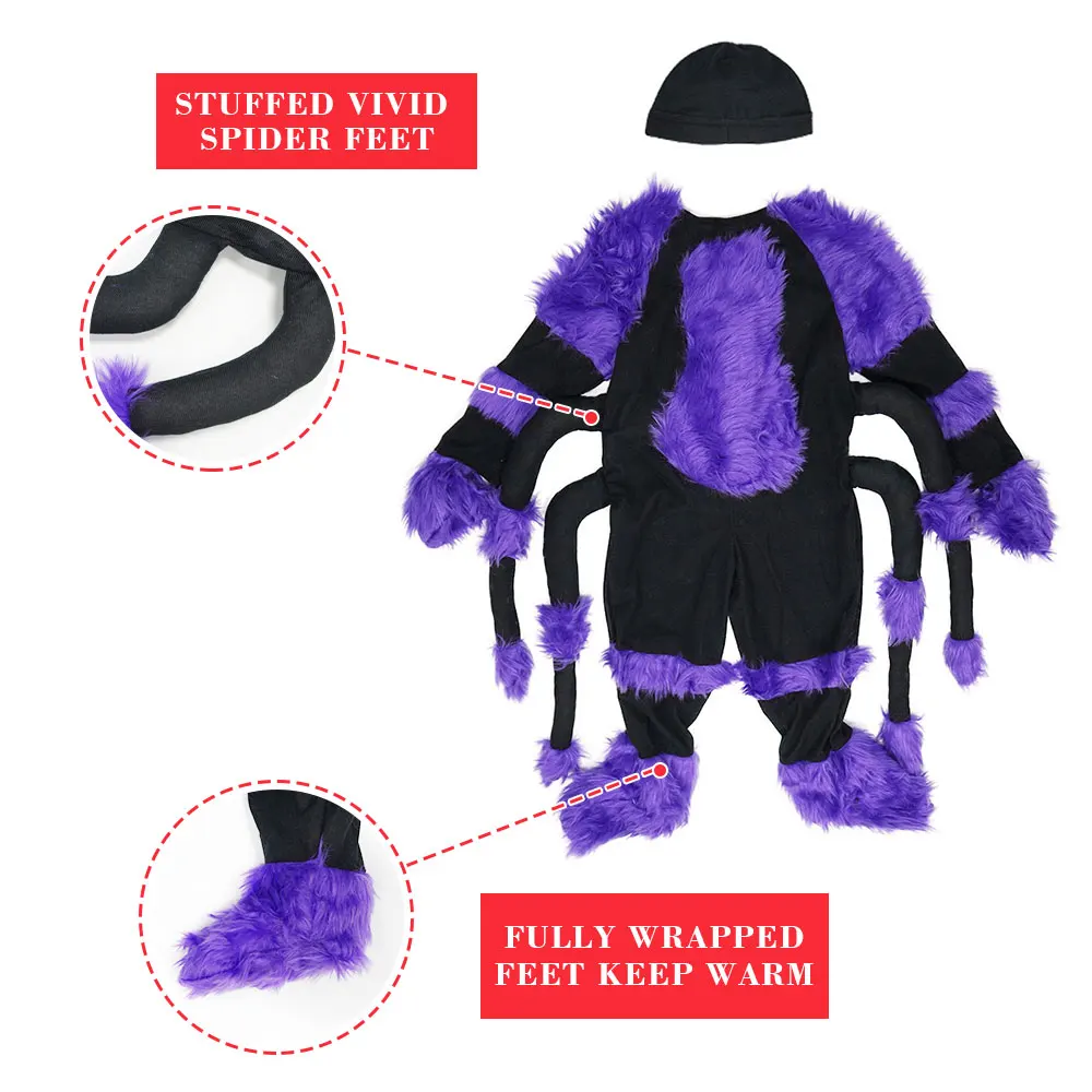 Eraspooky 3-4T Realistic Purple Spider Cosplay Toddler Jumpsuit Halloween Costume For Boys Romper Party Fancy Dress