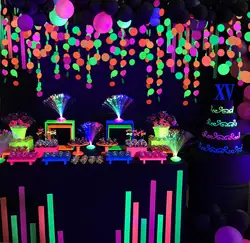 Guirlandes Fluorescentes à Points Circulaires, Banderoles Néon UV, Lumière Noire Réactive, Lueur Shoous, Décorations de ixde Mariage, d'Anniversaire pour Enfants