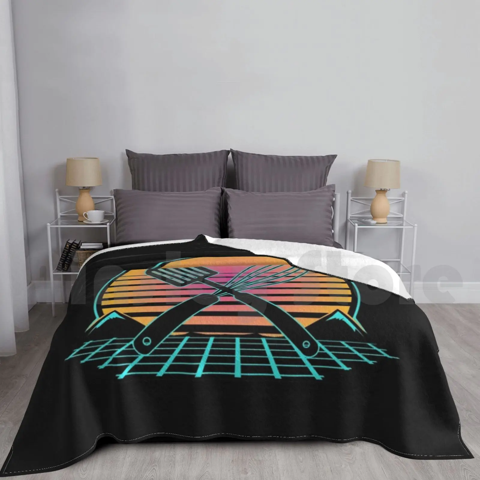 Cooking Chef Retro Sunset Outrun Blanket For Sofa Bed Travel Cook Chef Baker Pastry Chef Spatula Whisk Home