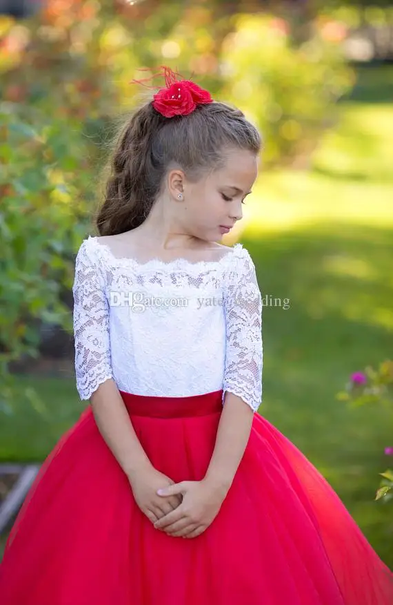 Robes à fleurs appliquées en Tulle pour filles, robes de fête à col rond pour Banquet d'anniversaire