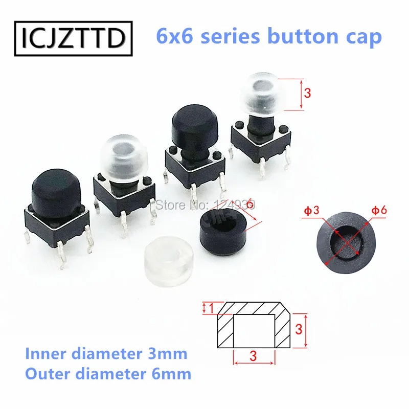 100pcs button cap inner diameter size 3mm for 6*6 series round head tact switch 6x6x5mm black transparent white color