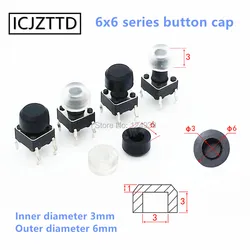 100pcs button cap inner diameter size 3mm for 6*6 series round head tact switch 6x6x5mm black transparent white color