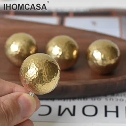 IHOMCASA Manual Hammering Solid Round Brass Knob Cabinet Door Knobs Furnitures Handle Cupboard Wardrobe Drawer Pull Handles