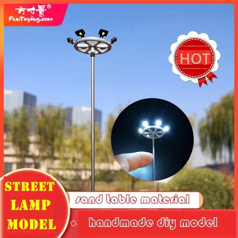 1/3 pces ho escala modelo torre de iluminação, 12v modelo luzes de rua layout lamppost trem/jardim/playground/estádio luzes aéreas