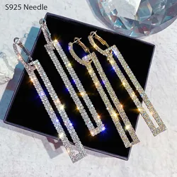 Silver Needle Long Dangle Drop Earrings for Women Jewelry Statement Shining Rectangular Punk Rock Female Earrings