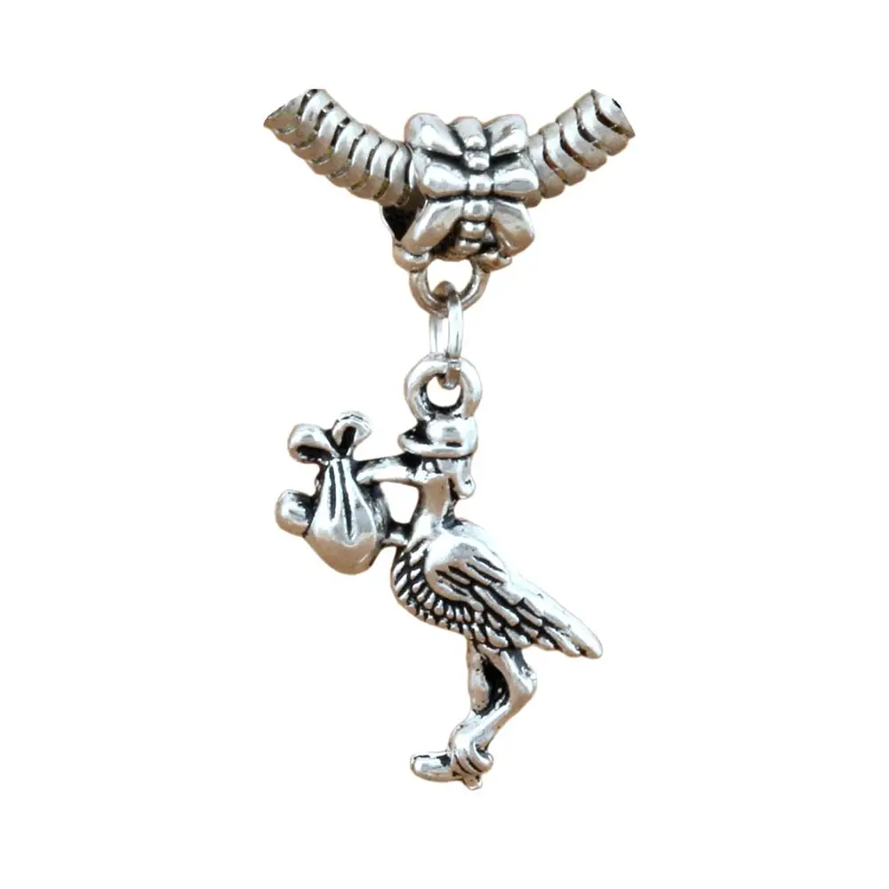 100Pcs Tibetan Silver Stork New Baby Pregnant Expecting Charm Pendants For Jewelry Making Findings  17x35mm 4582L