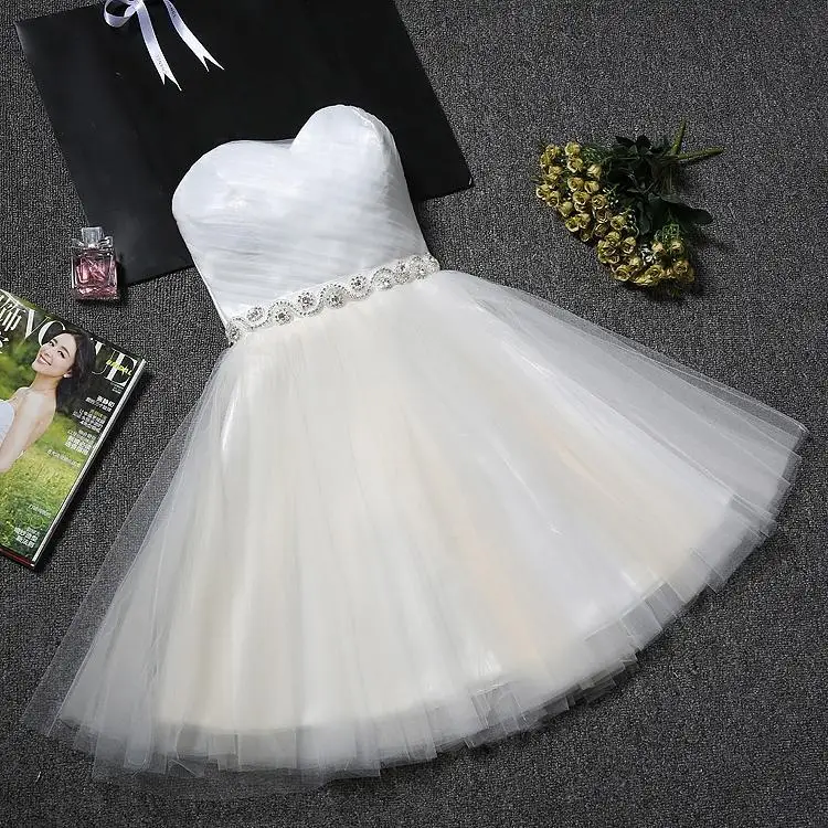 Robe de mariée en Tulle rose, blanc, rouge, Champagne, taille cristal, courte, pour bal, anniversaire, remise de diplôme, fête