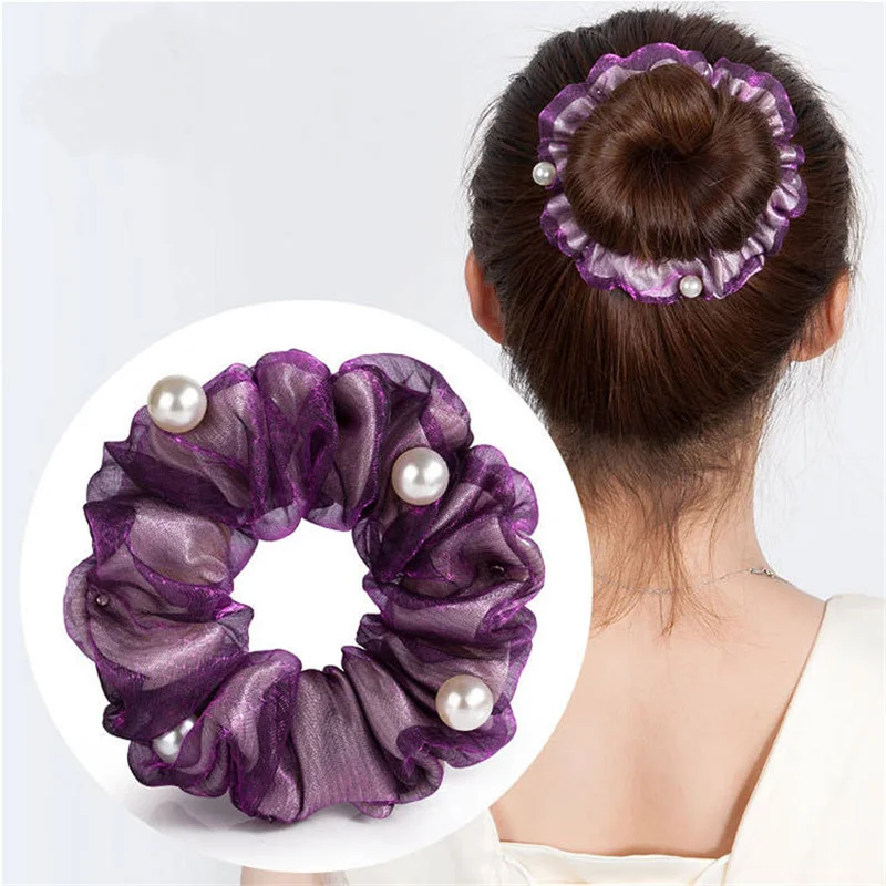 Elegante perla fiore Scrunchies donne ragazze elastici per capelli elastici accessori cravatta anello per capelli corda coda di cavallo copricapo