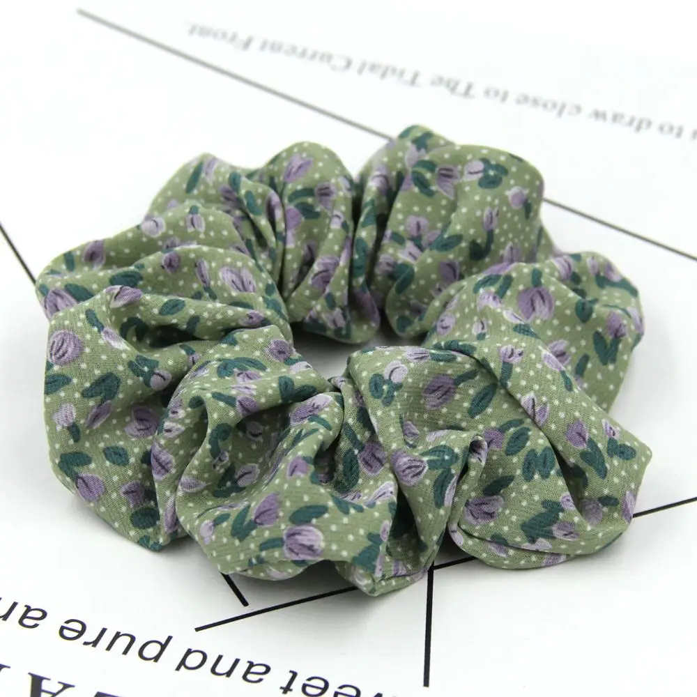 Fashion women Girls Flower Printting Chiffon Hair Scrunchies Ponytail Holders Spring Vintage Elastic Hair Bands Hair Accessories