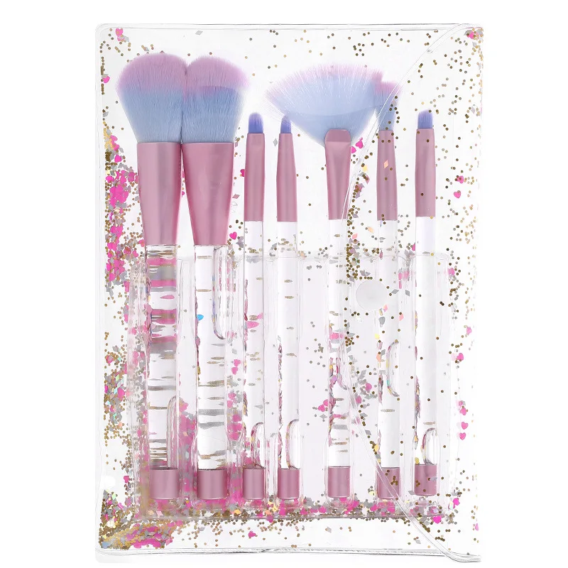 Saiantth Quicksand Sequin crystal Makeup Brushes Set 7pcs Transparent Liquid Oil Filling Makeup Brush beauty cosmetic foundation