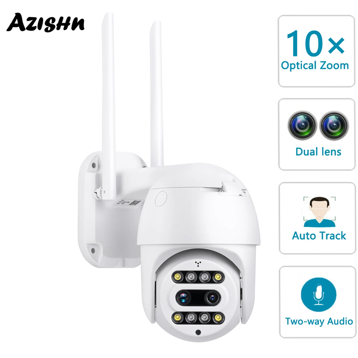 AZISHN 3MP IP Camera WIFI PTZ 10X Zoom Dual-Camera Lens Two-way Audio Security CCTV Dome Cam Waterproof  P2P Speed Auto Tracking