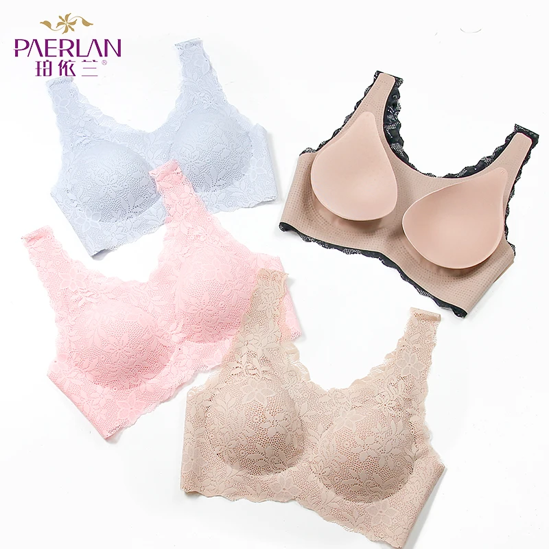 PAERLAN Lycra Flora Wire Free Thin Women\'s Underwear Seamless Sexy Push Up Sexy Sports Vest Sleep Full Cup Bra