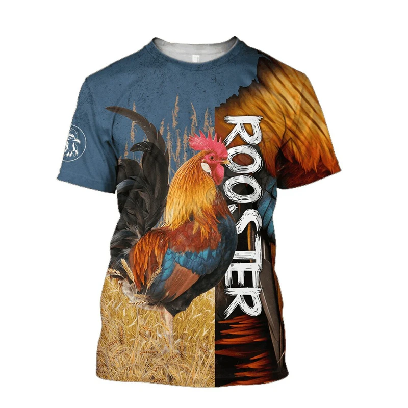 3D Printed Men's Rooster Ranch Grass T-Shirt Hip Hop Fashion Funny Animal Short-Sleeved Shirt Summer Street Clothing Unisex T-Sh