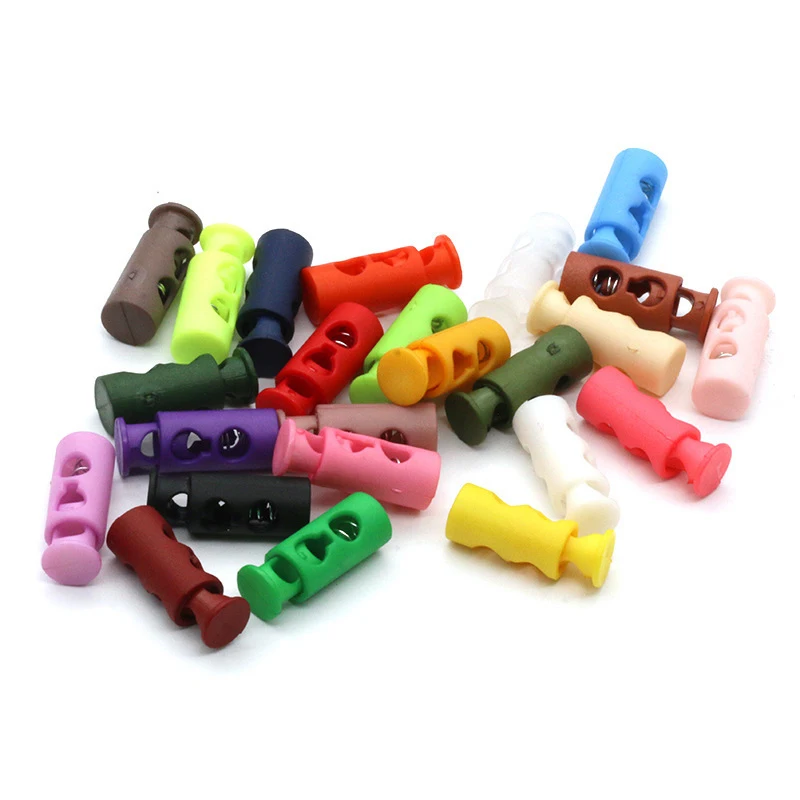 20Pcs Color 24mm Double hole cylindrical Hole Plastic Stopper Cord Lock Bean Toggle Clip Apparel Shoelace Sportswear Accessories