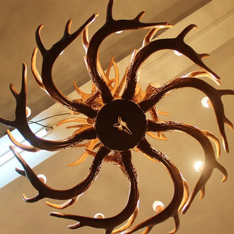 Retro Resin Antler Pendant chandelier Living room Restaurant Bar  4/6/9 Arms Brown White E14 Deer Horn lights house decoration