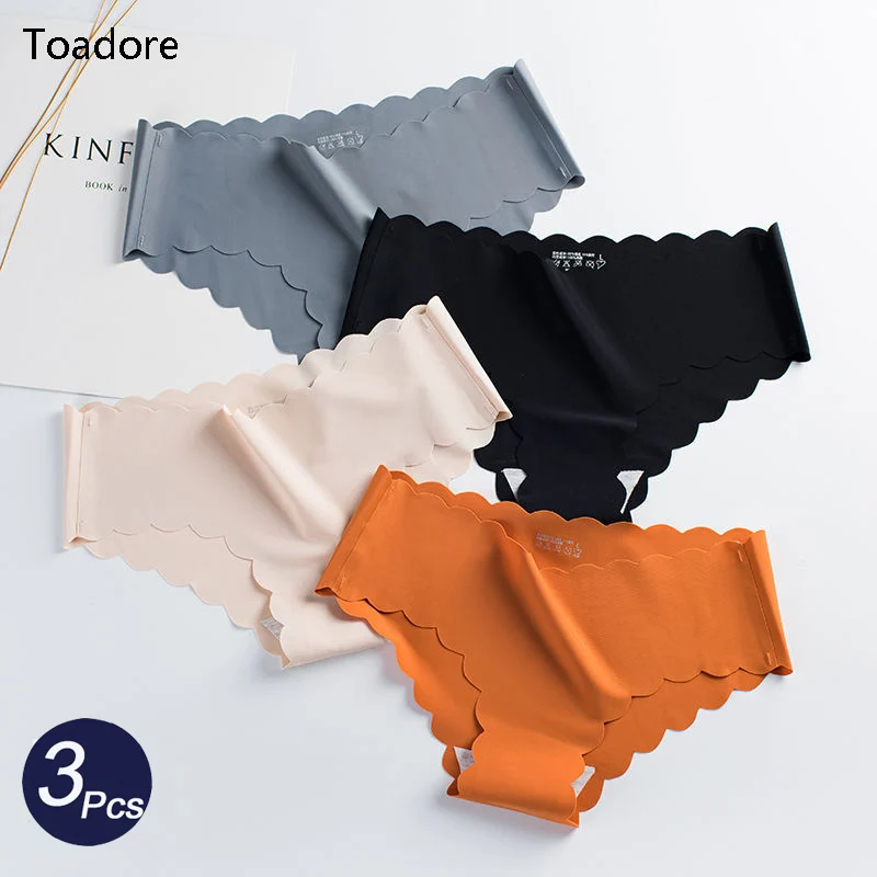 3Pcs/Set Seamless Underwear Female Slip Silk Women's Plain Color Panties Lady Ruffle Underpants Girls Briefs Smooth Panty Bragas