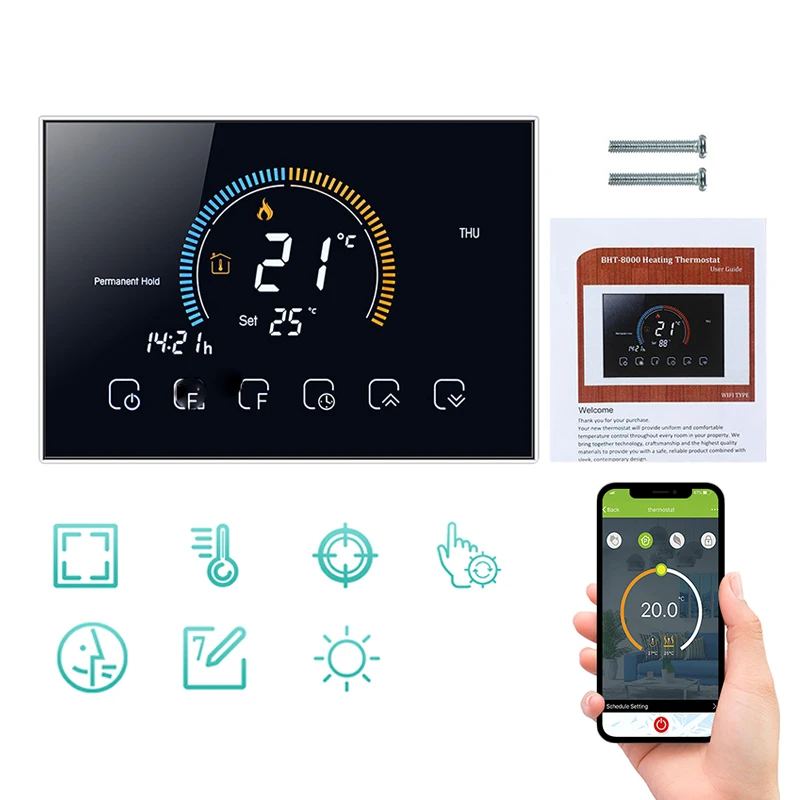 BHT 8000 Wi-Fi Smart Thermostat Temperature Controller for Water/Electric floor Heating Water/Gas Boiler Works Voice APP Control