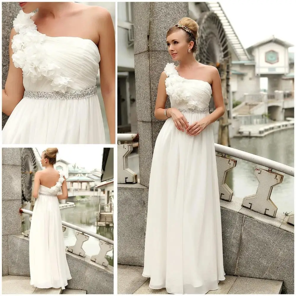 

hot-selling free shipping 2015 new dream wedding dress banquet bride one shoulder bridesmaids dress beading flower white long