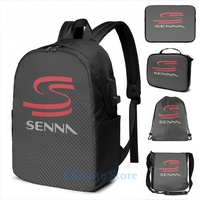 Funny Graphic print Ayrton Senna Carbon logo USB Charge Backpack men School bags Women bag Travel laptop bag