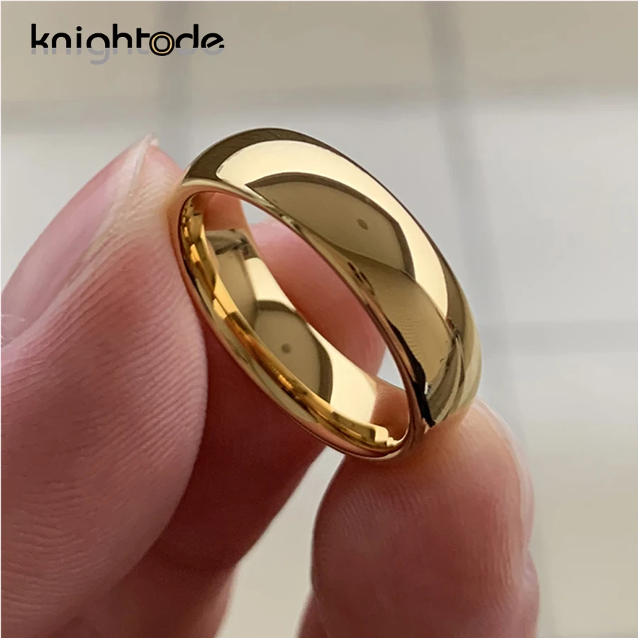 Classic Gold Color Wedding Band Tungsten Carbide Rings Women Men Engagement Gift Jewelry Dome Polished Finished Comfort Fit