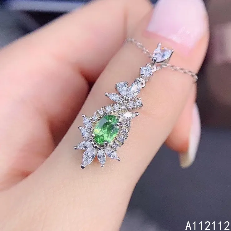 

Fine Jewelry 925 Sterling Silver Inlay With Natural Gem Women's Luxury Popular Plant Tsavorite Pendant Necklace Support Detectio