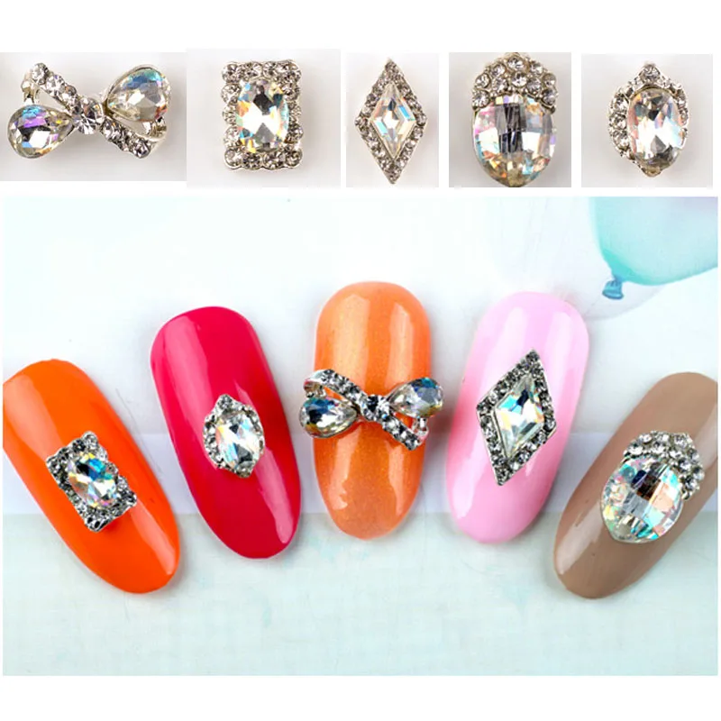 5PCS/BAG Super Shiny Crystal Rhinestones Nails K9 Glass Stones 3D Nail Charms Gems Glitter Faux Ongle Nail Art Decoration 9/10mm