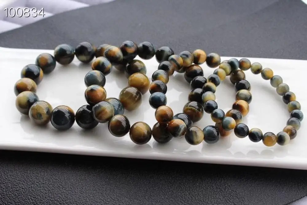 Natural Gold Blue Tiger Eye Yellow Round Beads Bracelet 14mm 12mm 10mm Gemstone Women Men Gold Tigers Eye Jewelry AAAAA