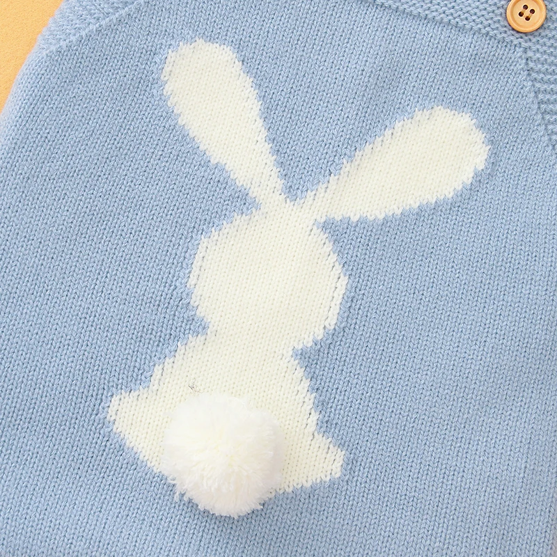 Baby Bodysuit Knit Sleeveless Newborn Girl Boy Jumpsuit Outfit Fashion 3D Rabbit Pom Pom Infant Kid Clothing Top Easter Playsuit view 3