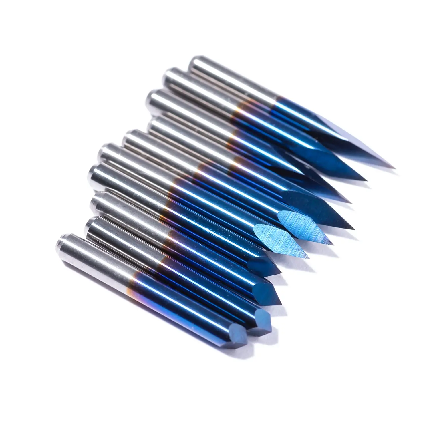 V-bits End Mill Coated Solid Carbide, 10pcs 20/30/45/60/90 Degree Milling Cutter for Acrylic Wood Aluminum Lettering Sign Making