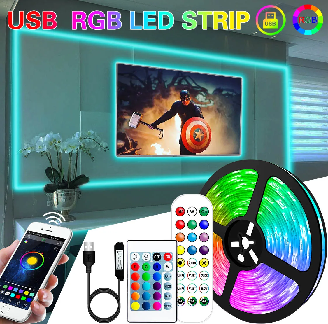 5050 RGB 1M-30M LED Strip Light Flexible Lamp USB Bluetooth Led Lighting RGB Tape Diode Light For Room Home TV BackLight Party