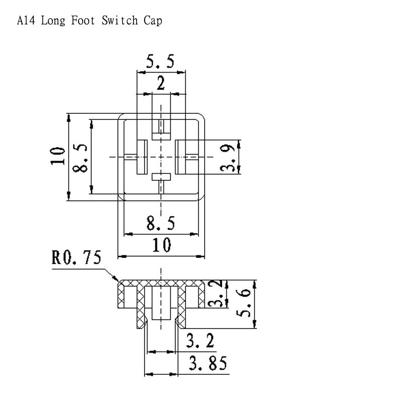 50 Set A14 10x10x5.6mm Long feet Key Caps + Transparent Cover Button Cap Hat Adaptable For 12*12*7.3mm Square Head Touch Switch