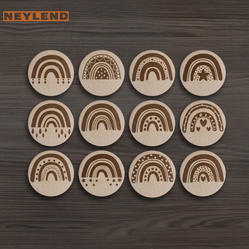 Children Engraved Rainbow Wooden Drawer Knob Boho Nursery Cabinet Pulls Rustic Doorknob Nature Wood Kids Pulls Furniture Handles