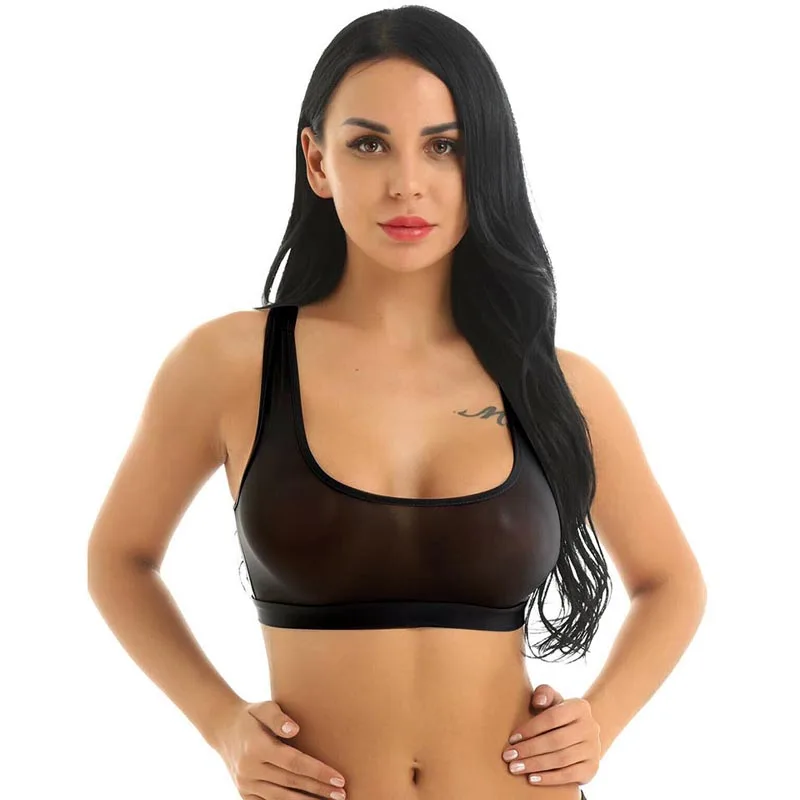 Top crop feminino sensual brilhante ajuste fino, sutiã esportivo top ultra fino colete regata roupa de dança