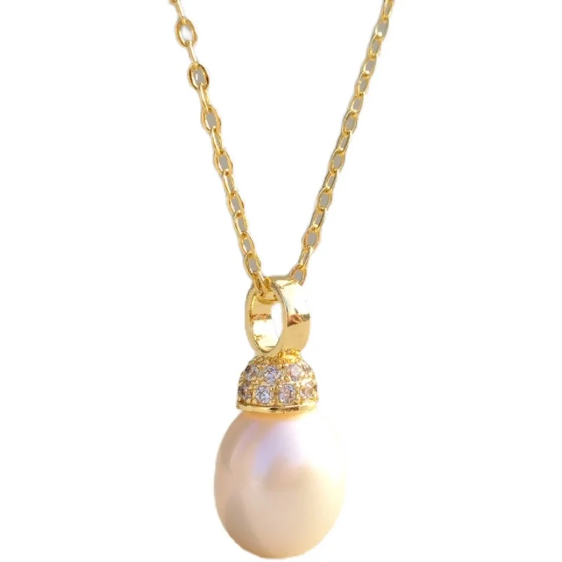 huge AAA 10-12mm Natural South Sea Genuine White Oval Pearl Pendant Necklace Birthday Party Wedding Daily Wear Free Shipping