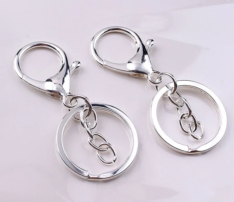 Fast Shipping 500pcs/Lot 30mm Key Chains Keyrings Round Golden Silver-Plate Color Lobster Clasp Hook Keychain