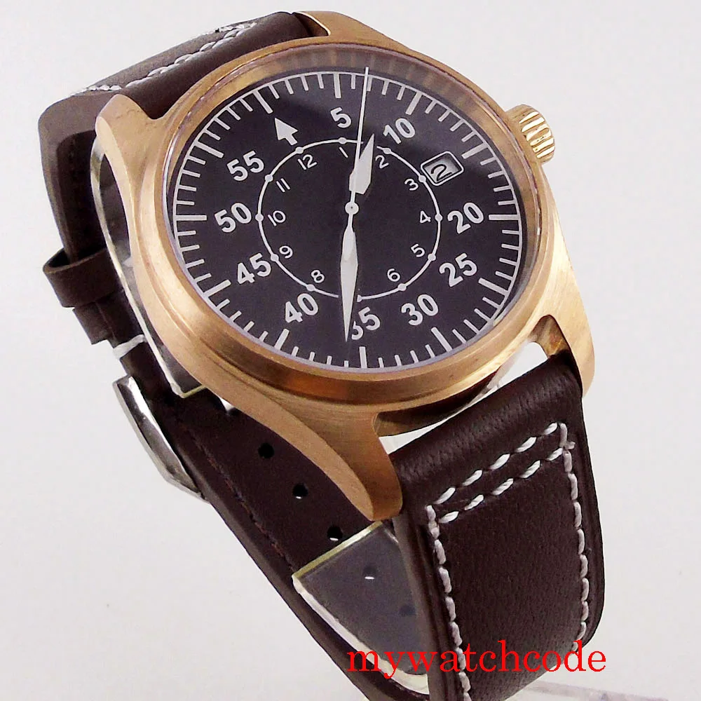 Imagem -02 - Relógio de Pulso Piloto Automático Impermeável Tandorio Nh35a Pt5000 Nologo Black Relógios Militares para Homens Real Bronze Cusn8 20bar