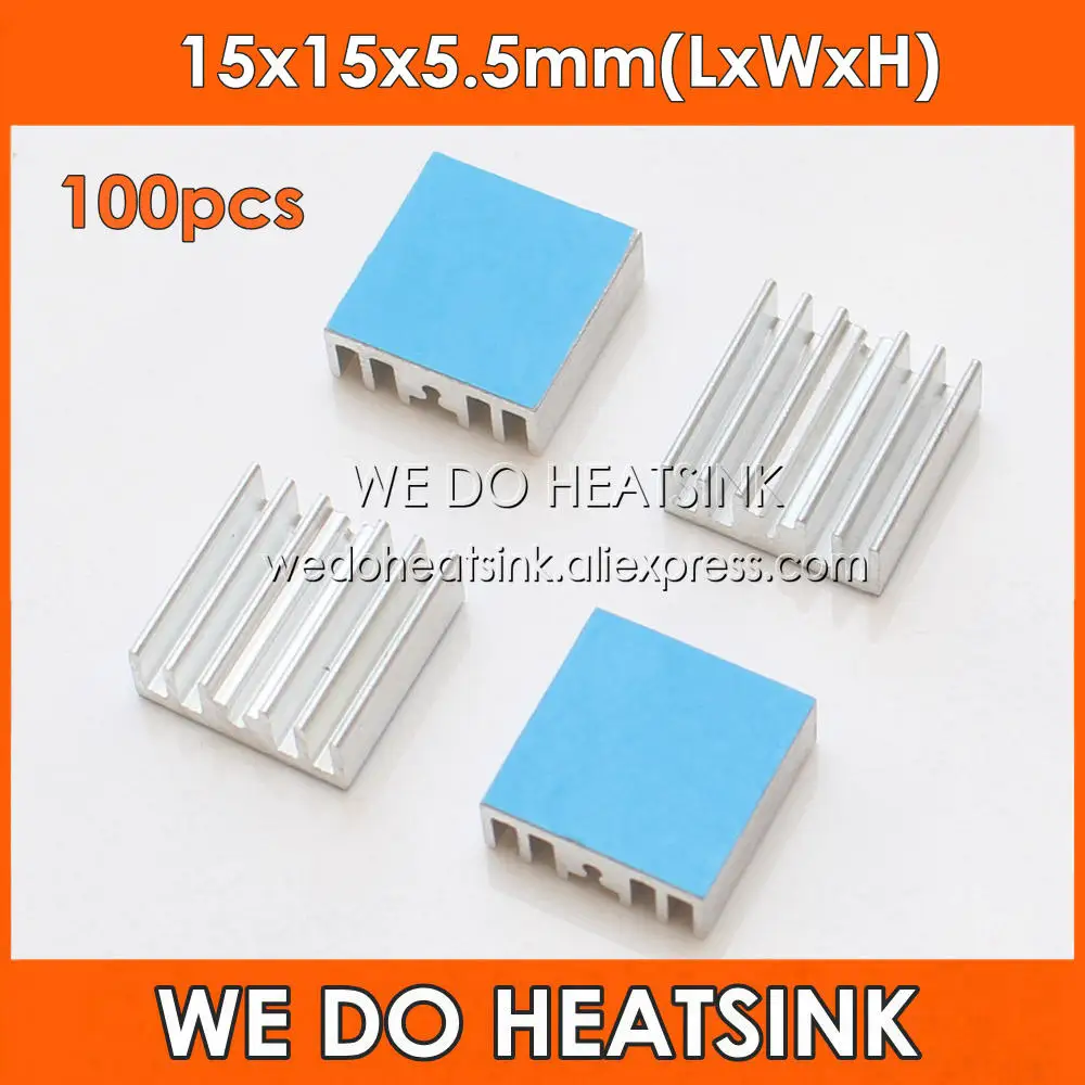 

WE DO HEATSINK 100pcs 15x15x5.5mm Aluminum Heatsink IC CPU Ram Mos Heatsink With Thermally Adhesive Transfer Tape Applied